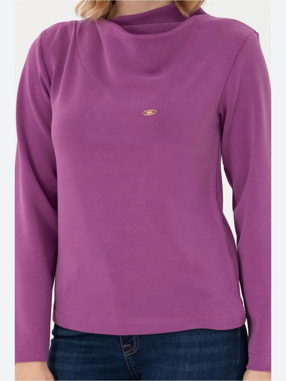 U.S. Polo Assn. Long-Sleeve Mock Neck Top in Plum